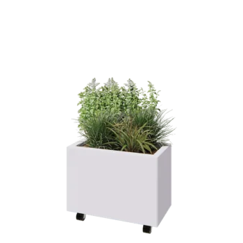 Teräksinen istutuslaatikko - Suorakaiteen muotoiset - 60 x 30 x 40 cm - RAL9010 matta (valkoinen) - Pohjalevyllä - Pyörillä