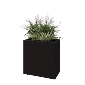 Teräksinen istutuslaatikko - Suorakaiteen muotoiset - 60 x 30 x 60 cm - RAL9005 matta (musta) - Pohjalevyllä - Jaloilla