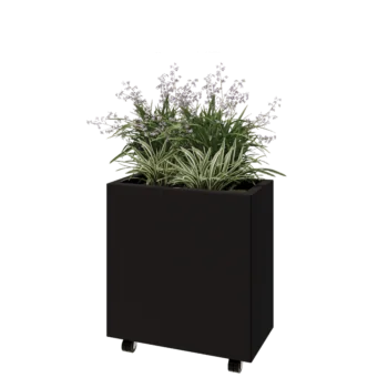 Teräksinen istutuslaatikko - Suorakaiteen muotoiset - 60 x 30 x 60 cm - RAL9005 matta (musta) - Pohjalevyllä - Pyörillä