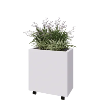 Teräksinen istutuslaatikko - Suorakaiteen muotoiset - 60 x 30 x 60 cm - RAL9010 matta (valkoinen) - Pohjalevyllä - Pyörillä