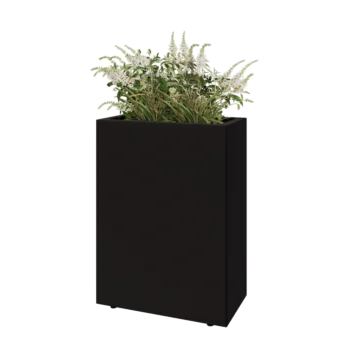 Teräksinen istutuslaatikko - Suorakaiteen muotoiset - 60 x 30 x 80 cm - RAL9005 matta (musta) - Pohjalevyllä - Jaloilla