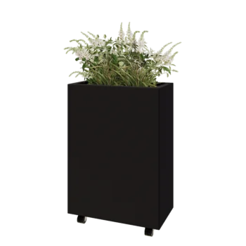 Teräksinen istutuslaatikko - Suorakaiteen muotoiset - 60 x 30 x 80 cm - RAL9005 matta (musta) - Pohjalevyllä - Pyörillä