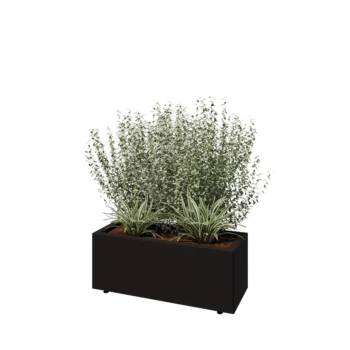 Teräksinen istutuslaatikko - Suorakaiteen muotoiset - 80 x 30 x 30 cm - RAL9005 matta (musta) - Pohjalevyllä - Jaloilla