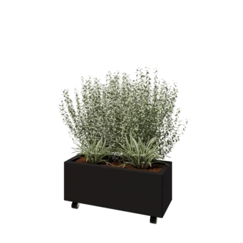 Teräksinen istutuslaatikko - Suorakaiteen muotoiset - 80 x 30 x 30 cm - RAL9005 matta (musta) - Pohjalevyllä - Pyörillä