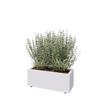 Teräksinen istutuslaatikko - Suorakaiteen muotoiset - 80 x 30 x 30 cm - RAL9010 matta (valkoinen) - Pohjalevyllä - Jaloilla