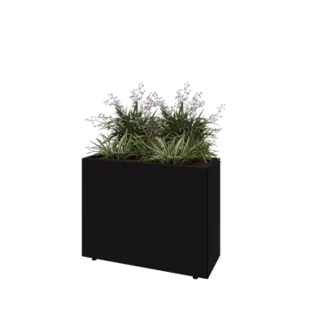 Teräksinen istutuslaatikko - Suorakaiteen muotoiset - 80 x 30 x 60 cm - RAL9005 matta (musta) - Pohjalevyllä - Jaloilla