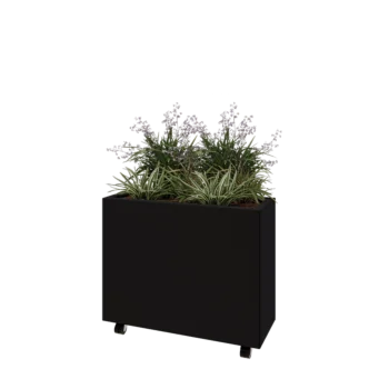 Teräksinen istutuslaatikko - Suorakaiteen muotoiset - 80 x 30 x 60 cm - RAL9005 matta (musta) - Pohjalevyllä - Pyörillä