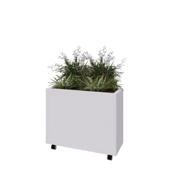 Teräksinen istutuslaatikko - Suorakaiteen muotoiset - 80 x 30 x 60 cm - RAL9010 matta (valkoinen) - Pohjalevyllä - Pyörillä