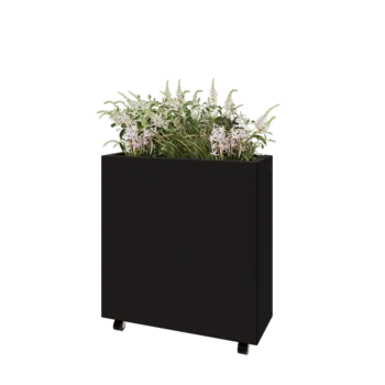 Teräksinen istutuslaatikko - Suorakaiteen muotoiset - 80 x 30 x 80 cm - RAL9005 matta (musta) - Pohjalevyllä - Pyörillä