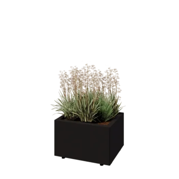 Teräksinen istutuslaatikko - Suorakaiteen muotoiset - 50 x 40 x 30 cm - RAL9005 matta (musta) - Pohjalevyllä - Jaloilla