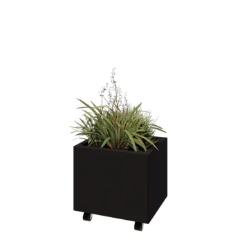Teräksinen istutuslaatikko - Suorakaiteen muotoiset - 50 x 40 x 40 cm - RAL9005 matta (musta) - Pohjalevyllä - Pyörillä
