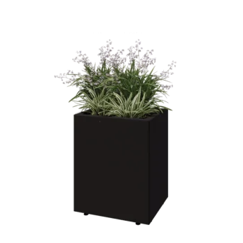 Teräksinen istutuslaatikko - Suorakaiteen muotoiset - 50 x 40 x 60 cm - RAL9005 matta (musta) - Pohjalevyllä - Jaloilla