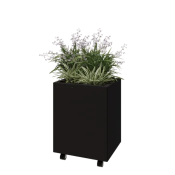Teräksinen istutuslaatikko - Suorakaiteen muotoiset - 50 x 40 x 60 cm - RAL9005 matta (musta) - Pohjalevyllä - Pyörillä