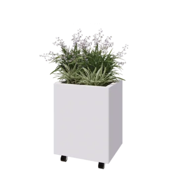Teräksinen istutuslaatikko - Suorakaiteen muotoiset - 50 x 40 x 60 cm - RAL9010 matta (valkoinen) - Pohjalevyllä - Pyörillä