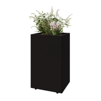Teräksinen istutuslaatikko - Suorakaiteen muotoiset - 50 x 40 x 80 cm - RAL9005 matta (musta) - Pohjalevyllä - Jaloilla
