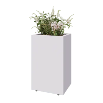 Teräksinen istutuslaatikko - Suorakaiteen muotoiset - 50 x 40 x 80 cm - RAL9010 matta (valkoinen) - Pohjalevyllä - Jaloilla