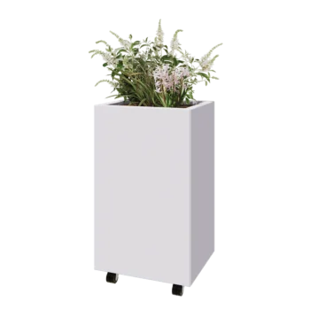 Teräksinen istutuslaatikko - Suorakaiteen muotoiset - 50 x 40 x 80 cm - RAL9010 matta (valkoinen) - Pohjalevyllä - Pyörillä