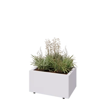 Teräksinen istutuslaatikko - Suorakaiteen muotoiset - 60 x 40 x 30 cm - RAL9010 matta (valkoinen) - Pohjalevyllä - Jaloilla