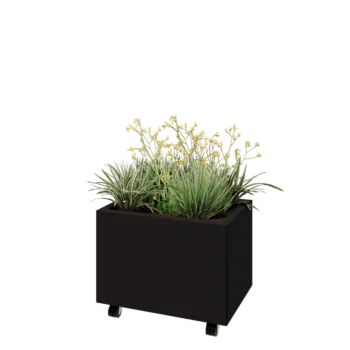 Teräksinen istutuslaatikko - Suorakaiteen muotoiset - 60 x 40 x 40 cm - RAL9005 matta (musta) - Pohjalevyllä - Pyörillä