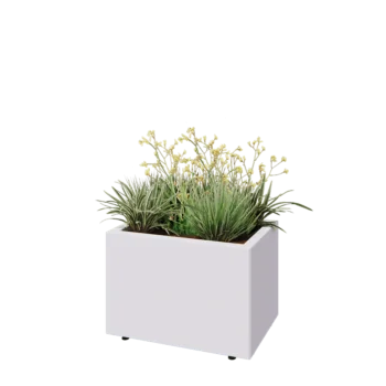 Teräksinen istutuslaatikko - Suorakaiteen muotoiset - 60 x 40 x 40 cm - RAL9010 matta (valkoinen) - Pohjalevyllä - Jaloilla