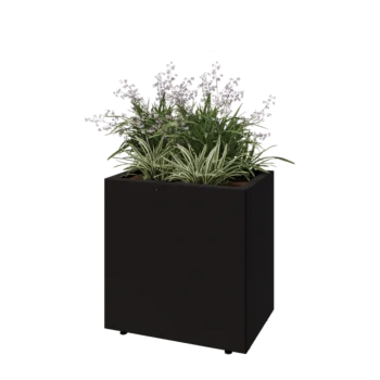 Teräksinen istutuslaatikko - Suorakaiteen muotoiset - 60 x 40 x 60 cm - RAL9005 matta (musta) - Pohjalevyllä - Jaloilla