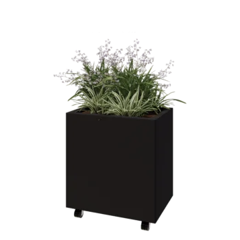 Teräksinen istutuslaatikko - Suorakaiteen muotoiset - 60 x 40 x 60 cm - RAL9005 matta (musta) - Pohjalevyllä - Pyörillä