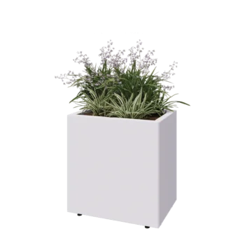 Teräksinen istutuslaatikko - Suorakaiteen muotoiset - 60 x 40 x 60 cm - RAL9010 matta (valkoinen) - Pohjalevyllä - Jaloilla