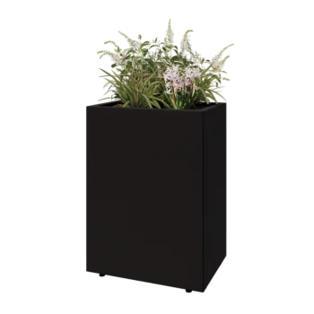 Teräksinen istutuslaatikko - Suorakaiteen muotoiset - 60 x 40 x 80 cm - RAL9005 matta (musta) - Pohjalevyllä - Jaloilla