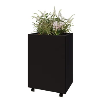 Teräksinen istutuslaatikko - Suorakaiteen muotoiset - 60 x 40 x 80 cm - RAL9005 matta (musta) - Pohjalevyllä - Pyörillä
