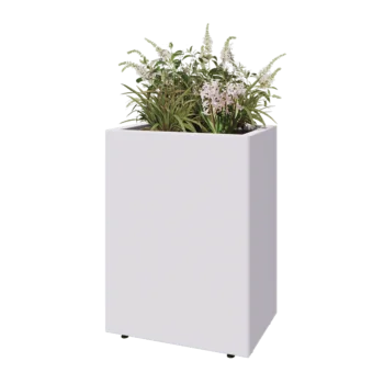 Teräksinen istutuslaatikko - Suorakaiteen muotoiset - 60 x 40 x 80 cm - RAL9010 matta (valkoinen) - Pohjalevyllä - Jaloilla
