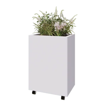Teräksinen istutuslaatikko - Suorakaiteen muotoiset - 60 x 40 x 80 cm - RAL9010 matta (valkoinen) - Pohjalevyllä - Pyörillä
