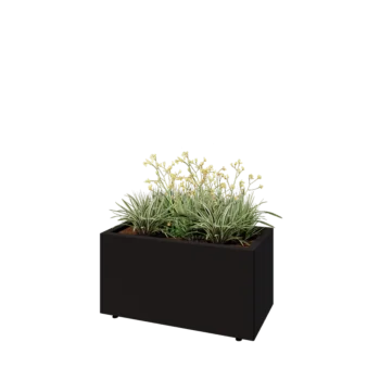 Teräksinen istutuslaatikko - Suorakaiteen muotoiset - 80 x 40 x 40 cm - RAL9005 matta (musta) - Pohjalevyllä - Jaloilla