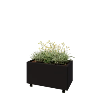 Teräksinen istutuslaatikko - Suorakaiteen muotoiset - 80 x 40 x 40 cm - RAL9005 matta (musta) - Pohjalevyllä - Pyörillä