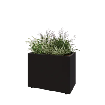 Teräksinen istutuslaatikko - Suorakaiteen muotoiset - 80 x 40 x 60 cm - RAL9005 matta (musta) - Pohjalevyllä - Jaloilla