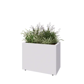 Teräksinen istutuslaatikko - Suorakaiteen muotoiset - 80 x 40 x 60 cm - RAL9010 matta (valkoinen) - Pohjalevyllä - Jaloilla