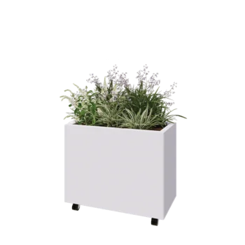 Teräksinen istutuslaatikko - Suorakaiteen muotoiset - 80 x 40 x 60 cm - RAL9010 matta (valkoinen) - Pohjalevyllä - Pyörillä