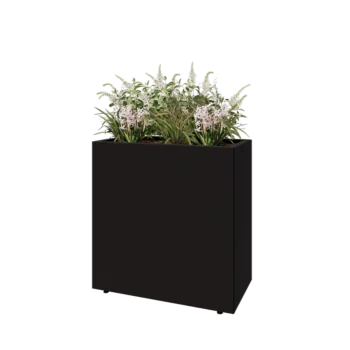 Teräksinen istutuslaatikko - Suorakaiteen muotoiset - 80 x 40 x 80 cm - RAL9005 matta (musta) - Pohjalevyllä - Jaloilla