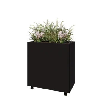 Teräksinen istutuslaatikko - Suorakaiteen muotoiset - 80 x 40 x 80 cm - RAL9005 matta (musta) - Pohjalevyllä - Pyörillä