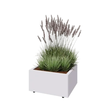Teräksinen istutuslaatikko - Suorakaiteen muotoiset - 60 x 50 x 30 cm - RAL9010 matta (valkoinen) - Pohjalevyllä - Jaloilla