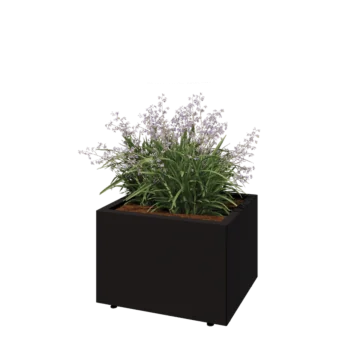 Teräksinen istutuslaatikko - Suorakaiteen muotoiset - 60 x 50 x 40 cm - RAL9005 matta (musta) - Pohjalevyllä - Jaloilla