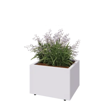 Teräksinen istutuslaatikko - Suorakaiteen muotoiset - 60 x 50 x 40 cm - RAL9010 matta (valkoinen) - Pohjalevyllä - Jaloilla