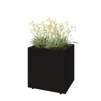 Teräksinen istutuslaatikko - Suorakaiteen muotoiset - 60 x 50 x 60 cm - RAL9005 matta (musta) - Pohjalevyllä - Jaloilla
