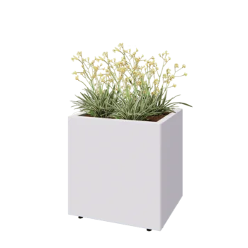 Teräksinen istutuslaatikko - Suorakaiteen muotoiset - 60 x 50 x 60 cm - RAL9010 matta (valkoinen) - Pohjalevyllä - Jaloilla