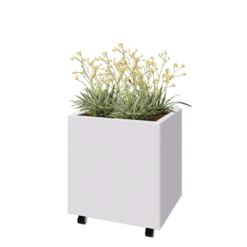 Teräksinen istutuslaatikko - Suorakaiteen muotoiset - 60 x 50 x 60 cm - RAL9010 matta (valkoinen) - Pohjalevyllä - Pyörillä