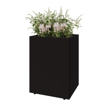 Teräksinen istutuslaatikko - Suorakaiteen muotoiset - 60 x 50 x 80 cm - RAL9005 matta (musta) - Pohjalevyllä - Jaloilla