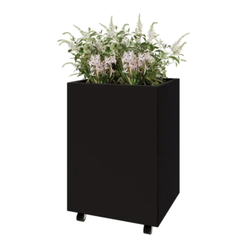 Teräksinen istutuslaatikko - Suorakaiteen muotoiset - 60 x 50 x 80 cm - RAL9005 matta (musta) - Pohjalevyllä - Pyörillä
