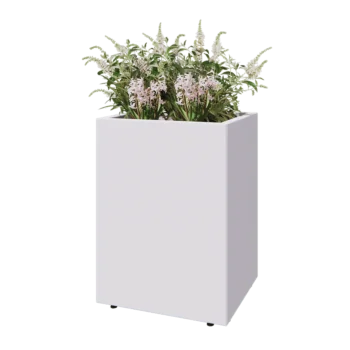 Teräksinen istutuslaatikko - Suorakaiteen muotoiset - 60 x 50 x 80 cm - RAL9010 matta (valkoinen) - Pohjalevyllä - Jaloilla