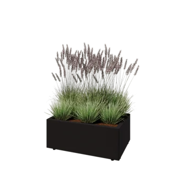 Teräksinen istutuslaatikko - Suorakaiteen muotoiset - 80 x 50 x 30 cm - RAL9005 matta (musta) - Pohjalevyllä - Jaloilla