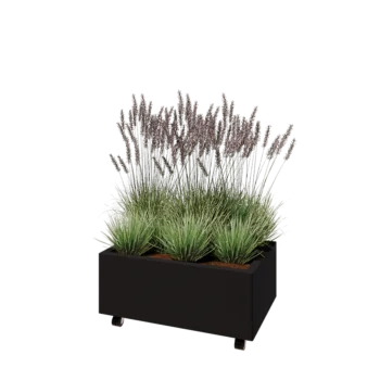 Teräksinen istutuslaatikko - Suorakaiteen muotoiset - 80 x 50 x 30 cm - RAL9005 matta (musta) - Pohjalevyllä - Pyörillä