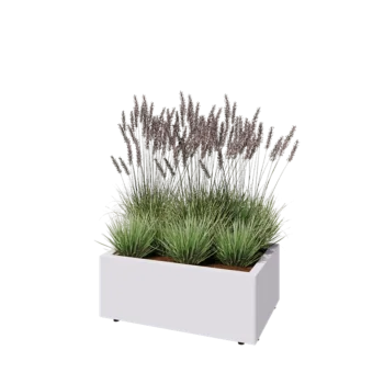 Teräksinen istutuslaatikko - Suorakaiteen muotoiset - 80 x 50 x 30 cm - RAL9010 matta (valkoinen) - Pohjalevyllä - Jaloilla
